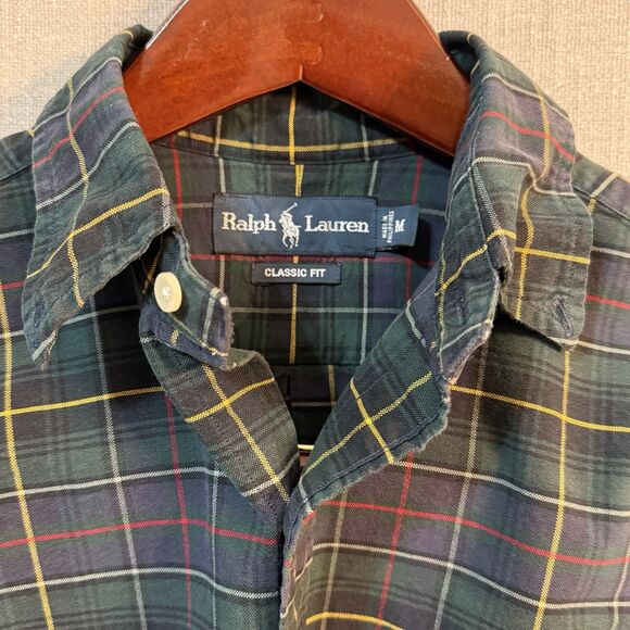 Ralph Lauren Shirt Mens Medium Green Plaid Classic Fit Long Sleeve Pony Logo - Picture 2 of 8
